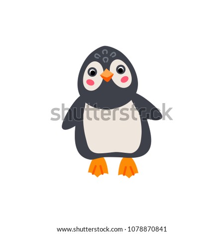 Cute animals - emperor penguin. Illustrations for children. Baby Shower card. Cartoon character bird isolated on white background. South Pole animal wildlife