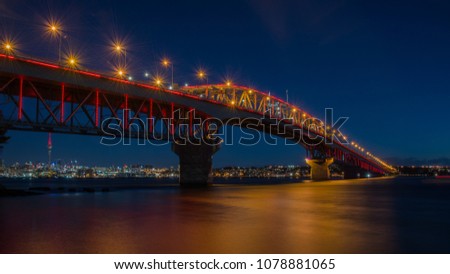 Auckland Harbour Bridge lights up to honour Anzacs, Auckland,New Zealand 