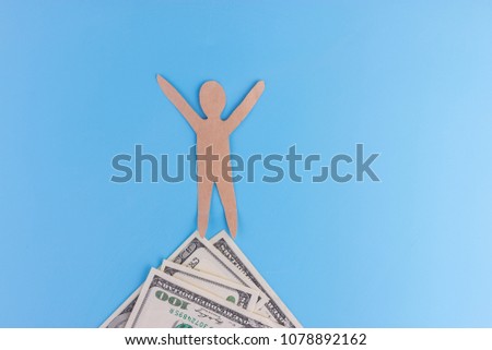 cartoon character stand on mountain made from money