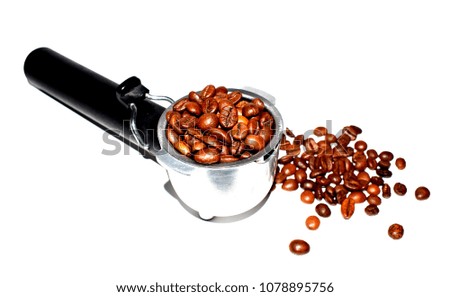 Background texture. Photo of a bar inventory for making coffee with coffee beans.