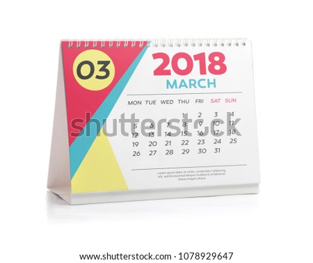 March White Office Calendar 2018 Isolated on White