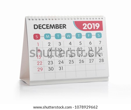 December White Office Calendar 2019 Isolated on White Royalty-Free Stock Photo #1078929662