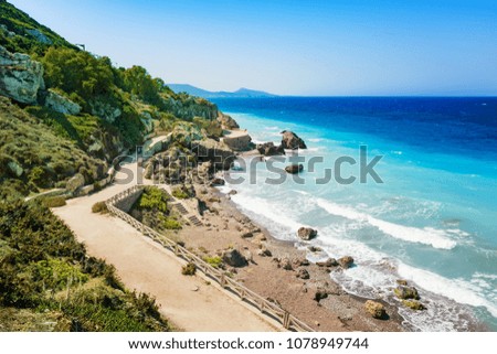 Aegean coastline of city of Rhodes (Rhodes, Greece)