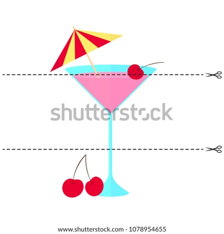 Vector illustration. A game for children of preschool age. Cut the picture into pieces. Fold in the right order. Mosaic. cocktail with cherry and umbrella, glass