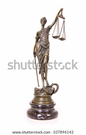 A picture of a Themis statue standing over white background