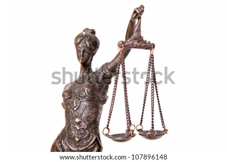 A picture of a Themis statue over white background