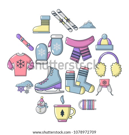 Winter clothes icons set. Cartoon illustration of 16 winter clothes vector icons for web