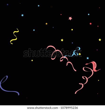 Colorful star ribbon confetti. Fallen glitter vector background. Colorful geometric stars and ribbons explosion for invitation card. New year and christmas celebration template. Fun design.