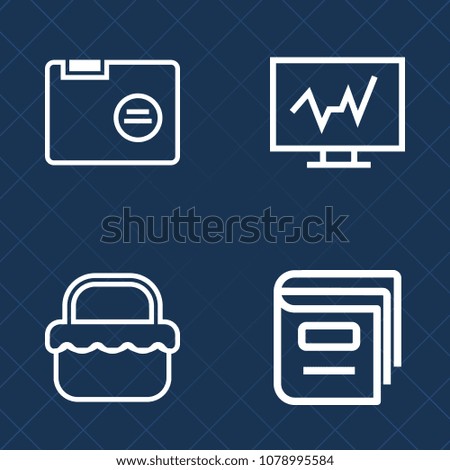 Premium set of outline vector icons. Such as literature, care, office, paper, diagnostic, basket, folder, book, business, test, examination, technology, information, medicine, doctor, outdoor, open