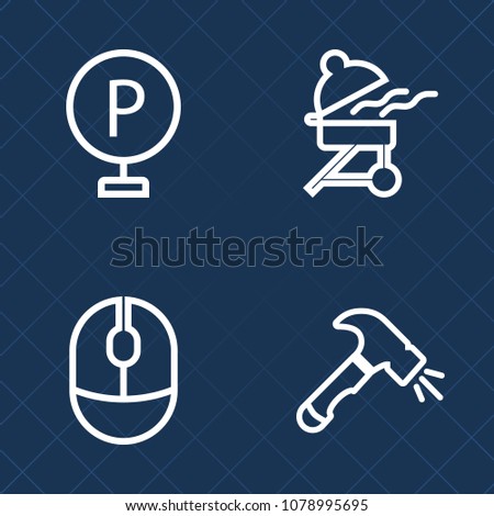 Premium set of outline vector icons. Such as fire, city, construction, shovel, park, transport, grilling, summer, vehicle, equipment, transportation, road, background, urban, hot, food, optical, click