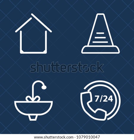 Premium set of outline vector icons. Such as wet, housing, success, modern, high, construction, stairway, help, white, call, staircase, phone, house, faucet, property, customer, tap, headset, climb