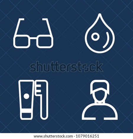 Premium set of outline vector icons. Such as boy, health, fashion, eyesight, droplet, dew, drop, transparent, mouth, abstract, rain, modern, toothbrush, casual, optical, young, tooth, eye, wet, male