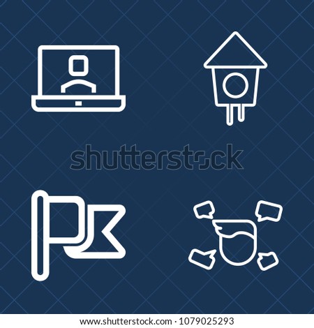 Premium set of outline vector icons. Such as america, home, patriot, online, box, young, wood, woman, wireless, green, boy, chat, mobile, person, communication, sign, birdhouse, house, national, red