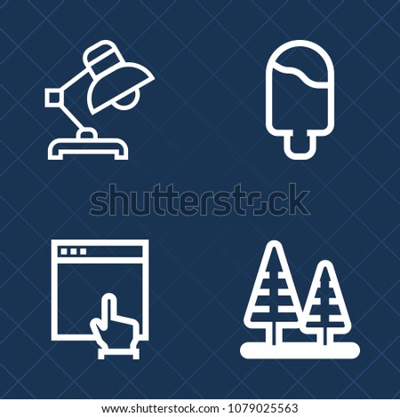 Premium set of outline vector icons. Such as trunk, pine, nature, summer, chocolate, food, light, modern, sweet, interior, icecream, electricity, vanilla, tasty, lamp, electric, desk, strawberry, tree