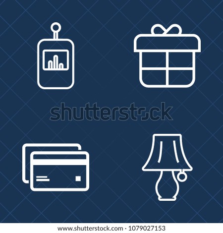Premium set of outline vector icons. Such as channel, video, christmas, button, plastic, white, money, ribbon, desk, finance, tv, technology, debit, red, device, package, light, keypad, card, bank