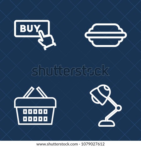 Premium set of outline vector icons. Such as illumination, lettuce, basket, commerce, light, white, fast, burger, food, purchase, meal, button, electric, bun, home, onion, business, sale, tomato, sign