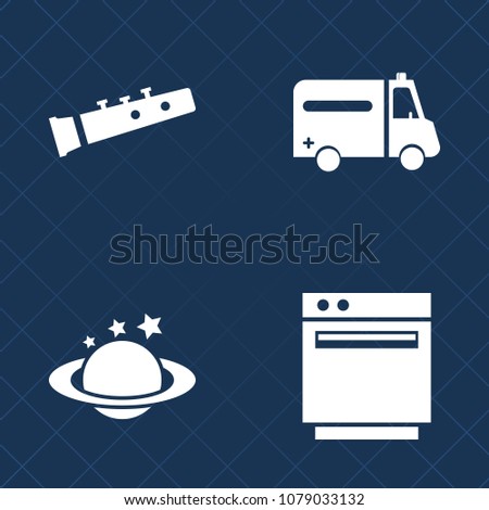 Premium set of fill vector icons. Such as care, sound, trumpet, healthy, burner, medical, space, emergency, equipment, planet, aid, oven, service, nature, health, appliance, night, play, orbit, pipe