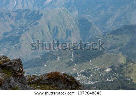 View of beautiful mountain valley of the Great Himalayas as seen from Munsiyari