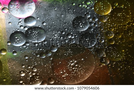 Abstract macro shot of colored oil drops in water