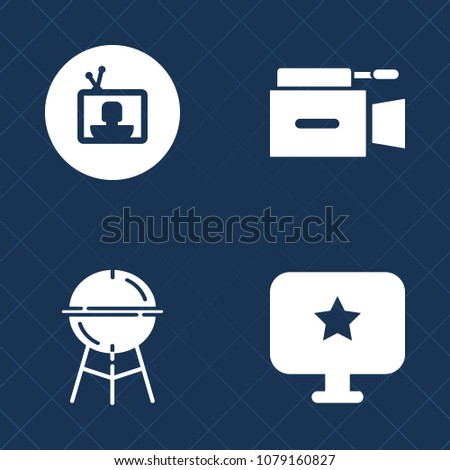 Premium set of fill vector icons. Such as bbq, studio, grilling, meal, camera, charcoal, cooking, grilled, food, meat, lens, film, picnic, favorite, digital, shape, media, sign, video, grill, cook, tv