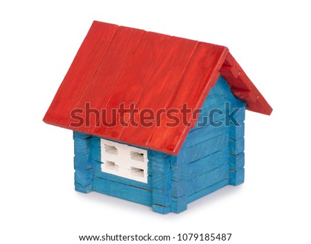 Wooden house small color on white background isolation