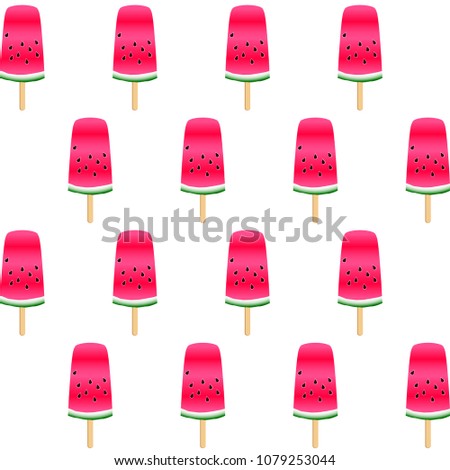 Red green ice cream of watermelon slice vector print illustration. Vitamin food element for summer diet. Bright red and green water melon fruit. Vector dessert nutrition watermelon berry.