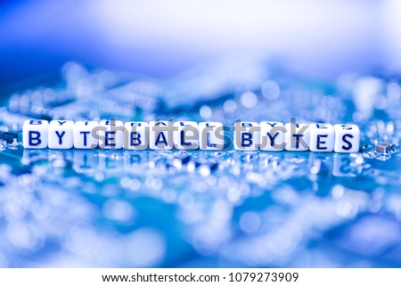 Word BYTEBALL BYTES formed by alphabet blocks on mother cryptocurrency