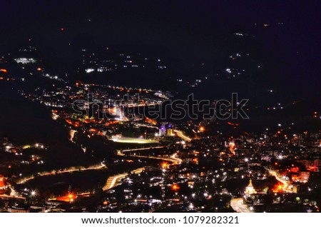 Top view around Thimphu city , Bhutan at night