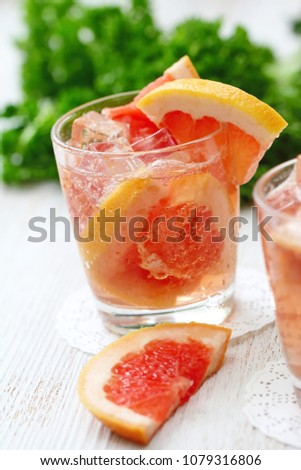Refreshing drink, grapefruit cocktail. Detox coctail with fresh fruit