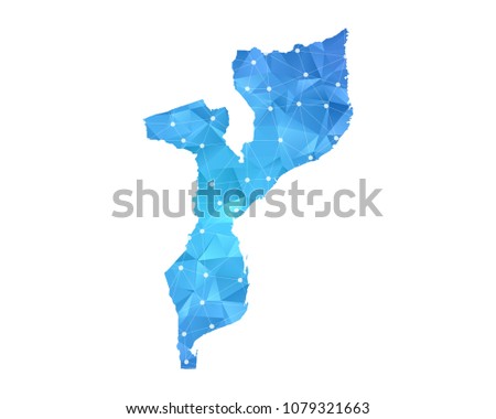 Mozambique Map - Abstract geometric rumpled triangular low poly style gradient graphic on white background , line dots polygonal design for your . Vector illustration eps 10.