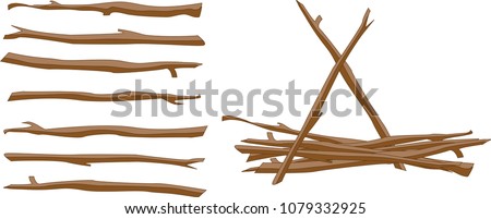 Cartoon vector illustration of collected brushwood wrapped in rope  isolated on white background Royalty-Free Stock Photo #1079332925