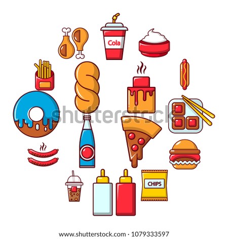 Fast food icons set. Cartoon illustration of 16 fast food vector icons for web