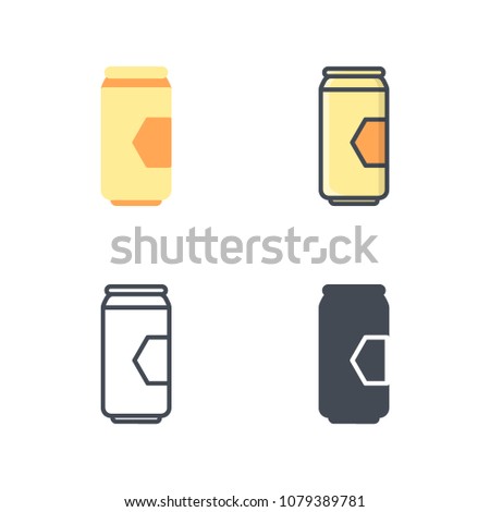 Beer can beverage alcohol raster icon flat line silhouette colored