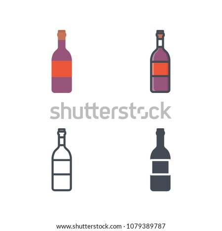 Wine beverage alcohol raster icon flat line silhouette colored