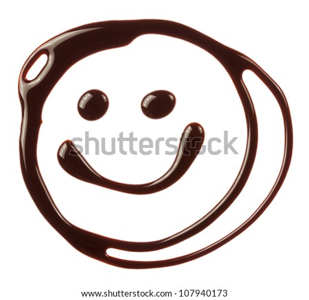 Smiley face made of chocolate syrup is isolated on a white background