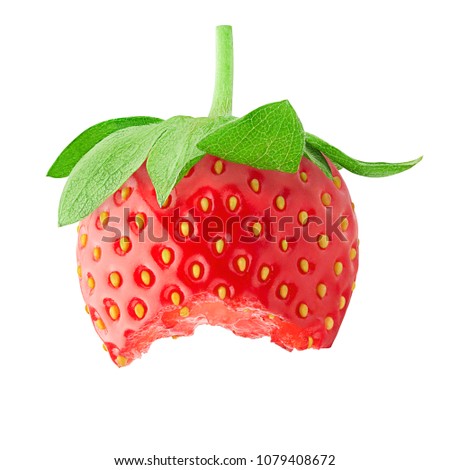 Bite strawberry isolated on white background, clipping path, full depth of field, high quality photo