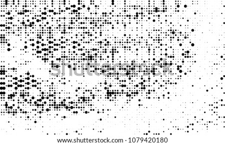 An abstract halftone texture. A chaotic pattern of black dots on a white background