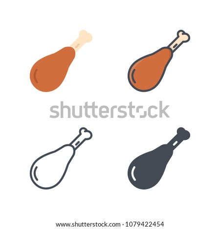 Chicken leg meat food illustration icon flat line silhouette colored