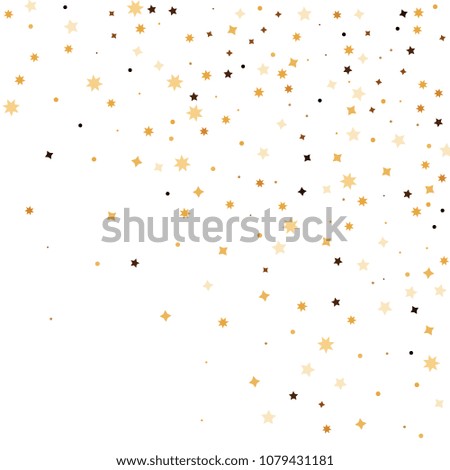 Golden star confetti. Fallen glitter vector background. White and yellow geometric stars explosion for invitation card. New year and christmas celebration template. Bright glitter flat illustration.
