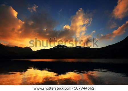 Sunset light in National Park Retezat, Romania