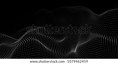Wave of particles. Abstract background with a dynamic wave. Big data. Vector illustration. Royalty-Free Stock Photo #1079462459