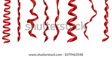 collection of  various red ribbon pieces on white background. each one is shot separately