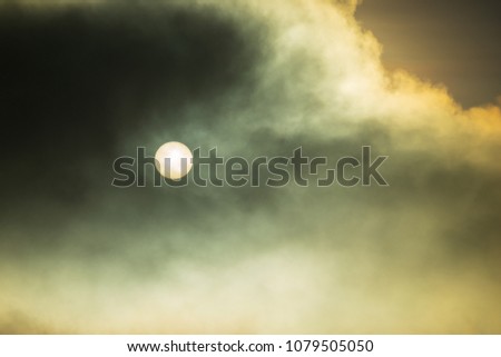Sunrise over smoke from Mount Bromo, Semeru, Tengger National Park, Indonesia.