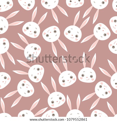 Cute white rabbit. Seamless background pattern. Vector illustration
