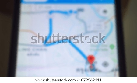 mobile phone with map gps navigation, close up Blur background