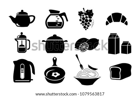 Food. Food package. Grocery. Set of icons. Vector stock illustration isolated on white background.