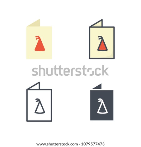 Greetings card party birthday icon illustration flat line colored silhouette