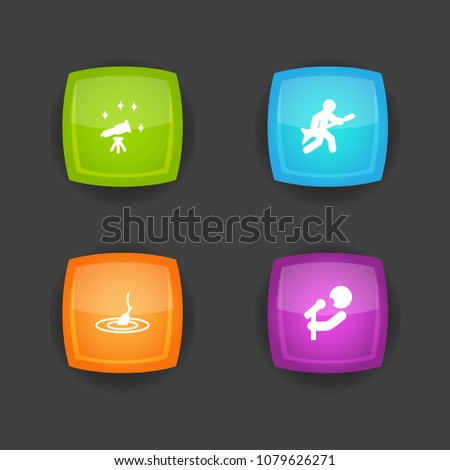 Set of 4 lifestyle icons set. Collection of astronomy, guitar, fishing and other elements.