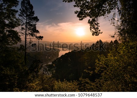 Sunrise above the river danube in Linz in Upper Austria from an awesome point of view.
