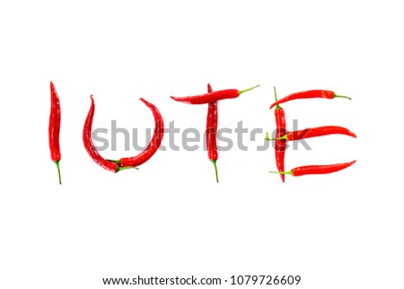 romanian word iute meaning quick written with red chili peppers on white background abstract concept photo
